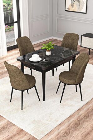 Rovena Raum Siyah Mermer 70x110 Sabit Suntalam Mutfak Masası Takımı 4 Adet Sandalye