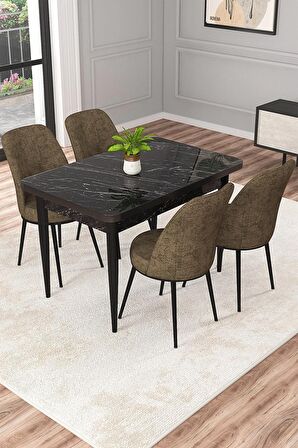 Rovena Raum Siyah Mermer 70x110 Sabit Suntalam Mutfak Masası Takımı 4 Adet Sandalye