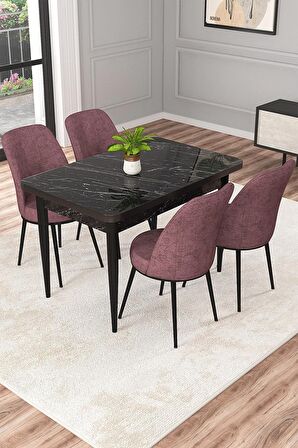 Rovena Raum Siyah Mermer 70x110 Sabit Suntalam Mutfak Masası Takımı 4 Adet Sandalye