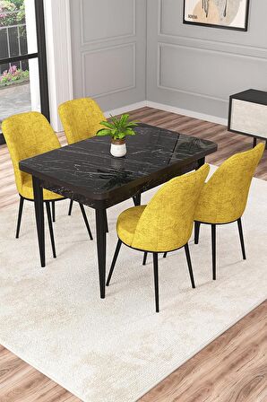 Rovena Raum Siyah Mermer 70x110 Sabit Suntalam Mutfak Masası Takımı 4 Adet Sandalye