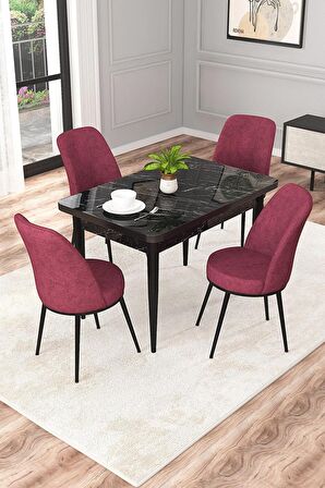 Rovena Raum Siyah Mermer 70x110 Sabit Suntalam Mutfak Masası Takımı 4 Adet Sandalye