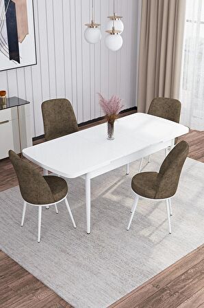Rovena Bade Beyaz 70x114 Açılabilir Mdf Mutfak Masası Takımı 4 Adet Sandalye