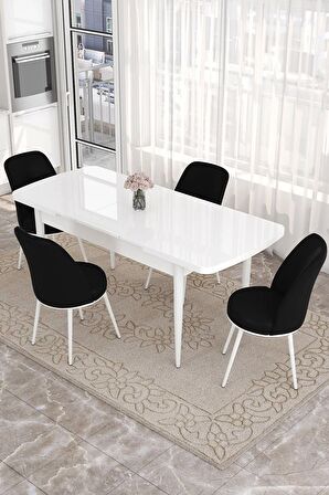 Rovena Bade Beyaz 70x114 Açılabilir Mdf Mutfak Masası Takımı 4 Adet Sandalye