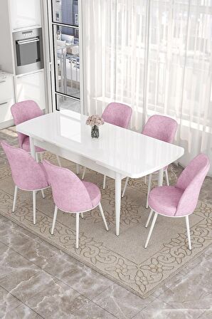 Rovena Bade Beyaz 70x114 Açılabilir Mdf Mutfak Masası Takımı 6 Adet Sandalye