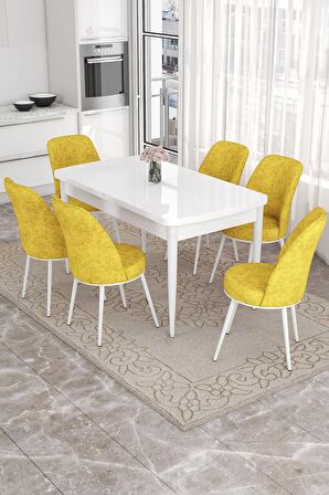 Rovena Bade Beyaz 70x114 Açılabilir Mdf Mutfak Masası Takımı 6 Adet Sandalye