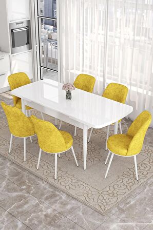 Rovena Bade Beyaz 70x114 Açılabilir Mdf Mutfak Masası Takımı 6 Adet Sandalye