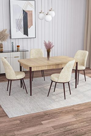 Rovena Bade Meşe 70x114 Açılabilir Mdf Mutfak Masası Takımı 4 Adet Sandalye