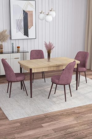 Rovena Bade Meşe 70x114 Açılabilir Mdf Mutfak Masası Takımı 4 Adet Sandalye