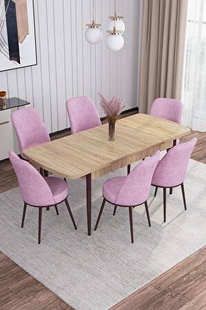 Rovena Bade Meşe 70x114 Açılabilir Mdf Mutfak Masası Takımı 6 Adet Sandalye