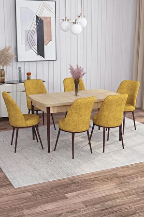 Rovena Bade Meşe 70x114 Açılabilir Mdf Mutfak Masası Takımı 6 Adet Sandalye