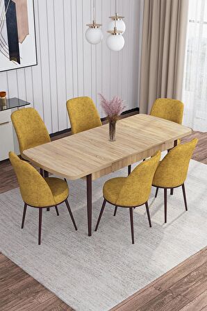 Rovena Bade Meşe 70x114 Açılabilir Mdf Mutfak Masası Takımı 6 Adet Sandalye