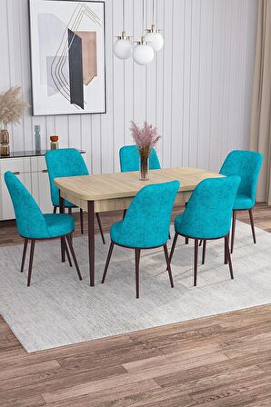 Rovena Bade Meşe 70x114 Açılabilir Mdf Mutfak Masası Takımı 6 Adet Sandalye