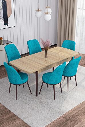 Rovena Bade Meşe 70x114 Açılabilir Mdf Mutfak Masası Takımı 6 Adet Sandalye