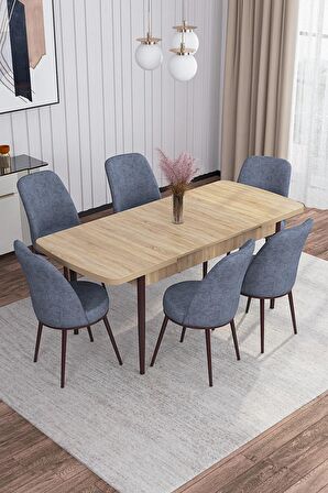 Rovena Bade Meşe 70x114 Açılabilir Mdf Mutfak Masası Takımı 6 Adet Sandalye