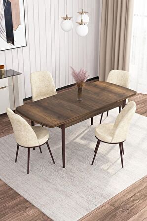 Rovena Bade Barok 70x114 Açılabilir Mdf Mutfak Masası Takımı 4 Adet Sandalye