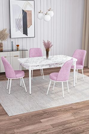 Rovena Bade Beyaz Mermer 70x114 Açılabilir Mdf Mutfak Masası Takımı 4 Adet Sandalye