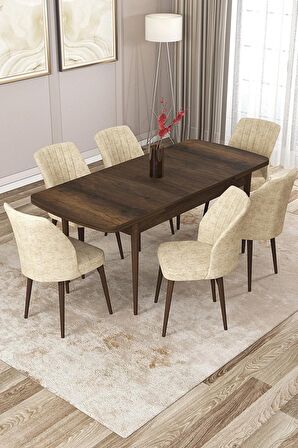 Rovena Lora Barok 70x114 Açılabilir Mdf Mutfak Masası Takımı 6 Adet Sandalye