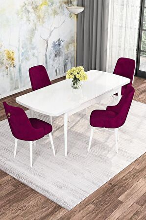 Rovena Rose Beyaz 70x114 Açılabilir Mdf Mutfak Masası Takımı 4 Adet Sandalye