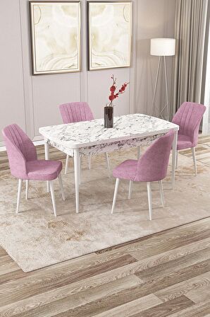 Rovena Lora Beyaz Mermer 70x114 Açılabilir Mdf Mutfak Masası Takımı 4 Adet Sandalye