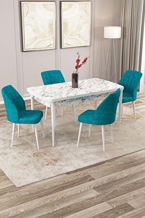 Rovena Lora Beyaz Mermer 70x114 Açılabilir Mdf Mutfak Masası Takımı 4 Adet Sandalye