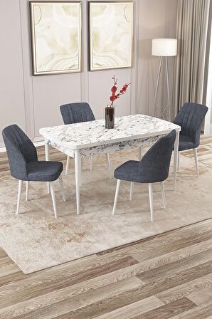 Rovena Lora Beyaz Mermer 70x114 Açılabilir Mdf Mutfak Masası Takımı 4 Adet Sandalye