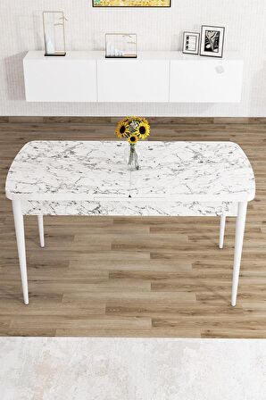 Rovena Lora Beyaz Mermer 70x114 Açılabilir Mdf Mutfak Masası Takımı 6 Adet Sandalye
