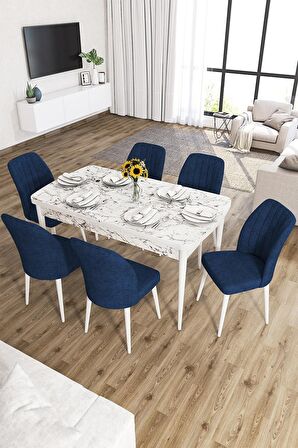 Rovena Lora Beyaz Mermer 70x114 Açılabilir Mdf Mutfak Masası Takımı 6 Adet Sandalye