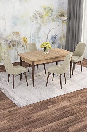Rovena Rose Meşe 70x114 Açılabilir Mdf Mutfak Masası Takımı 4 Adet Sandalye