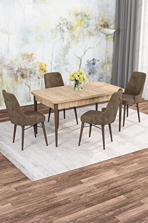 Rovena Rose Meşe 70x114 Açılabilir Mdf Mutfak Masası Takımı 4 Adet Sandalye