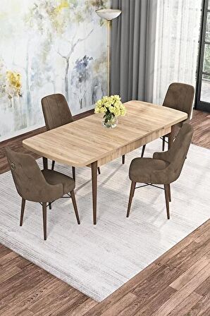 Rovena Rose Meşe 70x114 Açılabilir Mdf Mutfak Masası Takımı 4 Adet Sandalye