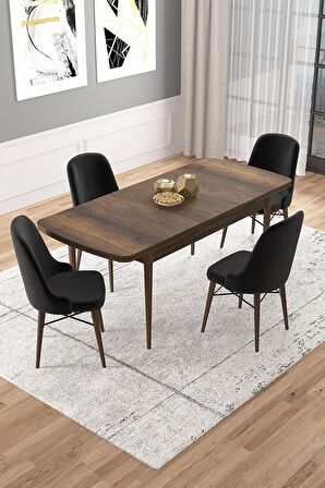 Rovena Rain Barok 70x114 Açılabilir Mdf Mutfak Masası Takımı 4 Adet Sandalye