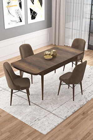 Rovena Rain Barok 70x114 Açılabilir Mdf Mutfak Masası Takımı 4 Adet Sandalye
