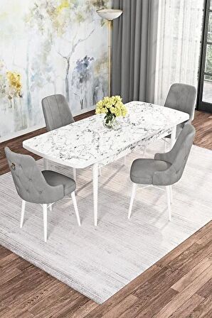 Rovena Rose Beyaz Mermer  70X114 Açılabilir Mdf Mutfak Masası Takımı 4 Adet Sandalye