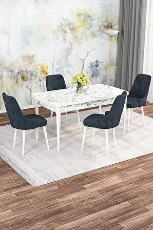 Rovena Rose Beyaz Mermer  70X114 Açılabilir Mdf Mutfak Masası Takımı 4 Adet Sandalye