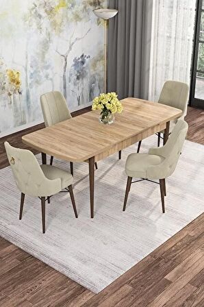 Rovena Gian Meşe 70x114 Açılabilir Suntalam Mutfak Masası Takımı 4 Adet Sandalye