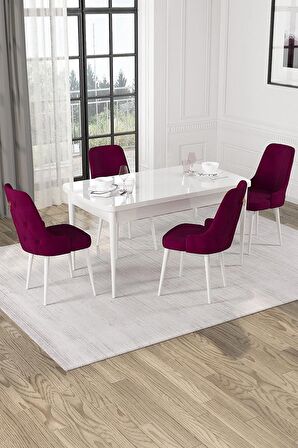 Rovena Pavia Beyaz 70x114 Açılabilir Suntalam Mutfak Masası Takımı 4 Adet Sandalye