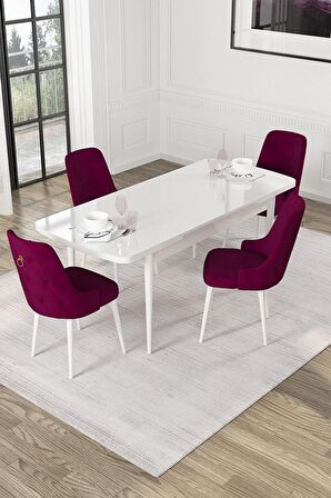 Rovena Pavia Beyaz 70x114 Açılabilir Suntalam Mutfak Masası Takımı 4 Adet Sandalye