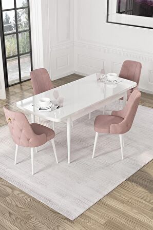 Rovena Pavia Beyaz 70x114 Açılabilir Suntalam Mutfak Masası Takımı 4 Adet Sandalye