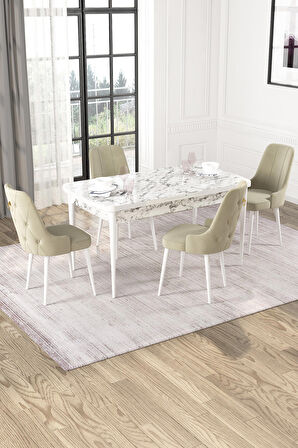 Rovena Pavia Beyaz Mermer 70x114 Açılabilir Suntalam Mutfak Masası Takımı 4 Adet Sandalye