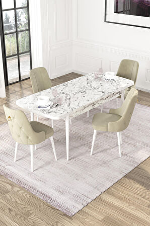 Rovena Pavia Beyaz Mermer 70x114 Açılabilir Suntalam Mutfak Masası Takımı 4 Adet Sandalye