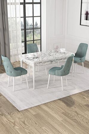 Rovena Pavia Beyaz Mermer 70x114 Açılabilir Suntalam Mutfak Masası Takımı 4 Adet Sandalye