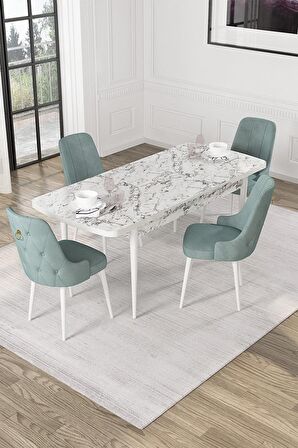 Rovena Pavia Beyaz Mermer 70x114 Açılabilir Suntalam Mutfak Masası Takımı 4 Adet Sandalye