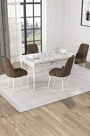 Rovena Pavia Beyaz Mermer 70x114 Açılabilir Suntalam Mutfak Masası Takımı 4 Adet Sandalye