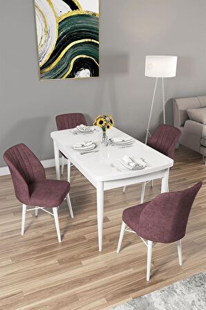 Rovena Alto Beyaz 70x114 Açılabilir Suntalam Mutfak Masası Takımı 4 Adet Sandalye