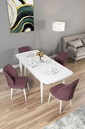 Rovena Alto Beyaz 70x114 Açılabilir Suntalam Mutfak Masası Takımı 4 Adet Sandalye
