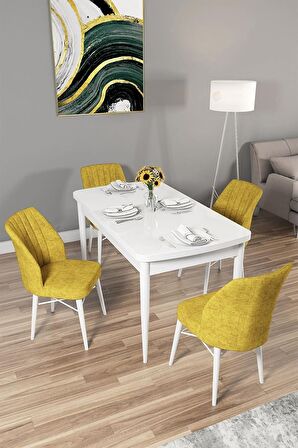 Rovena Alto Beyaz 70x114 Açılabilir Suntalam Mutfak Masası Takımı 4 Adet Sandalye