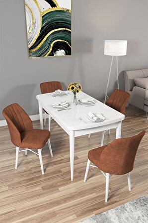 Rovena Alto Beyaz 70x114 Açılabilir Suntalam Mutfak Masası Takımı 4 Adet Sandalye