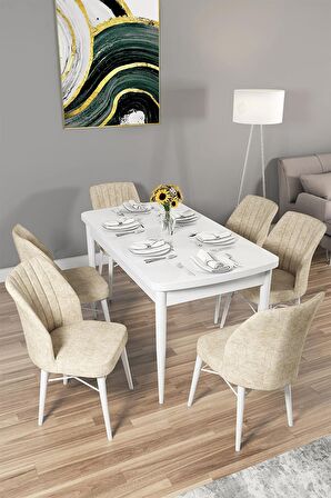 Rovena Alto Beyaz 70x114 Açılabilir Suntalam Mutfak Masası Takımı 6 Adet Sandalye