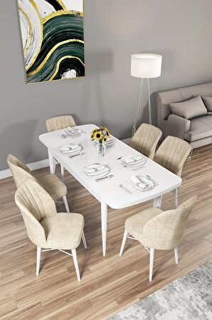 Rovena Alto Beyaz 70x114 Açılabilir Suntalam Mutfak Masası Takımı 6 Adet Sandalye
