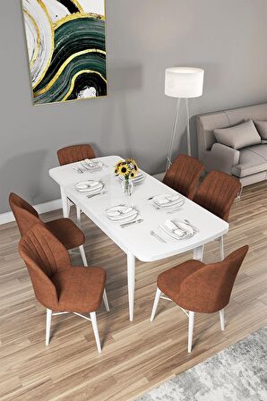 Rovena Alto Beyaz 70x114 Açılabilir Suntalam Mutfak Masası Takımı 6 Adet Sandalye